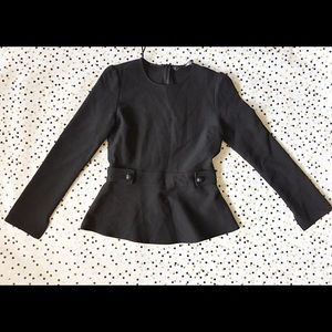 ZARA Black Long Sleeve Button Peplum Blouse